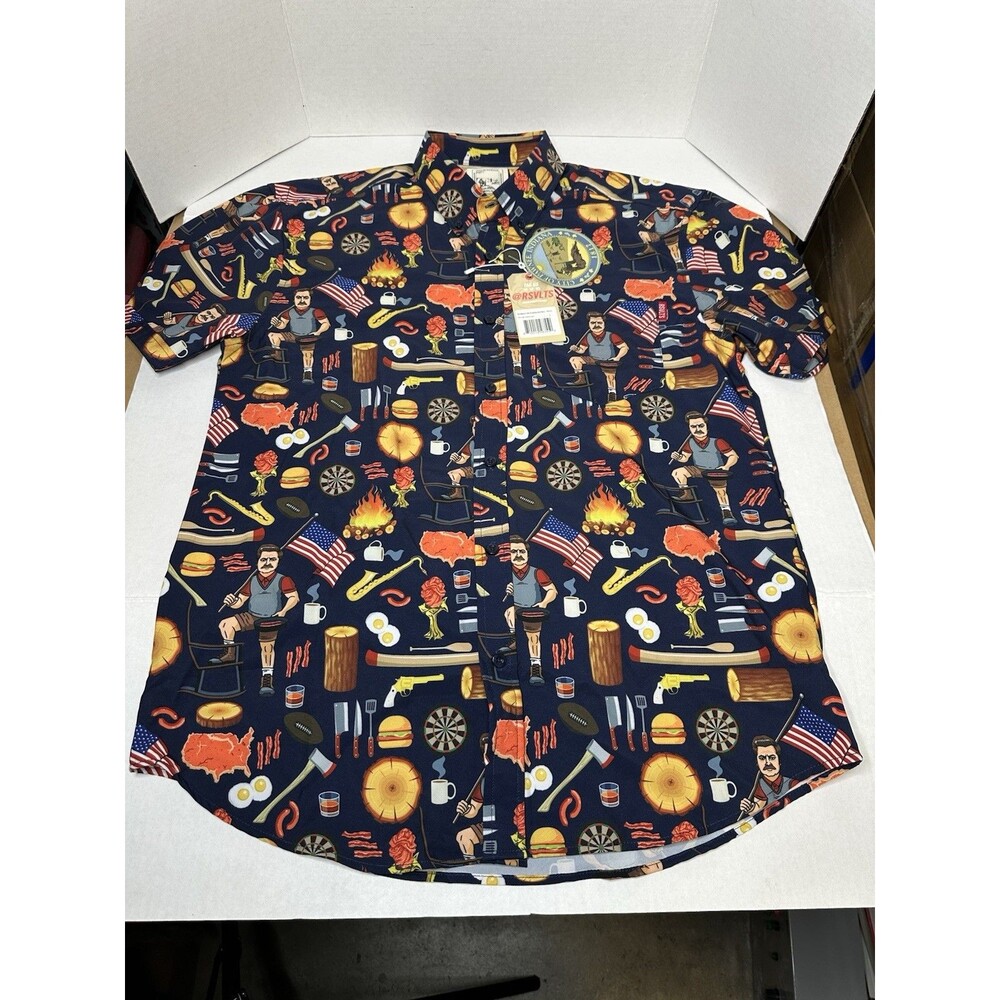 RSVLTS Parks And Recreation City of Pawnee Shirt Mens L Ron Swanson BBQ USA NEW